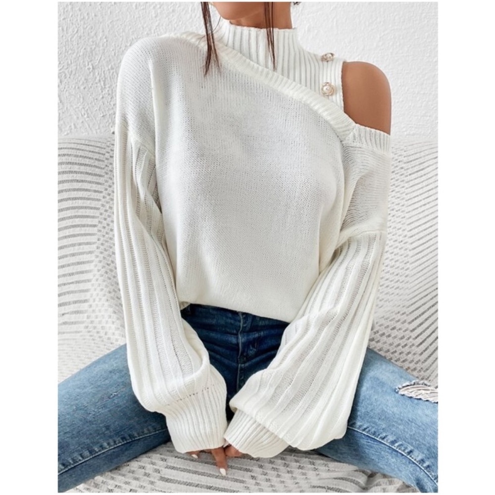 Cozy Cream Cut Out Shoulder Oversized Sweater Top S M L